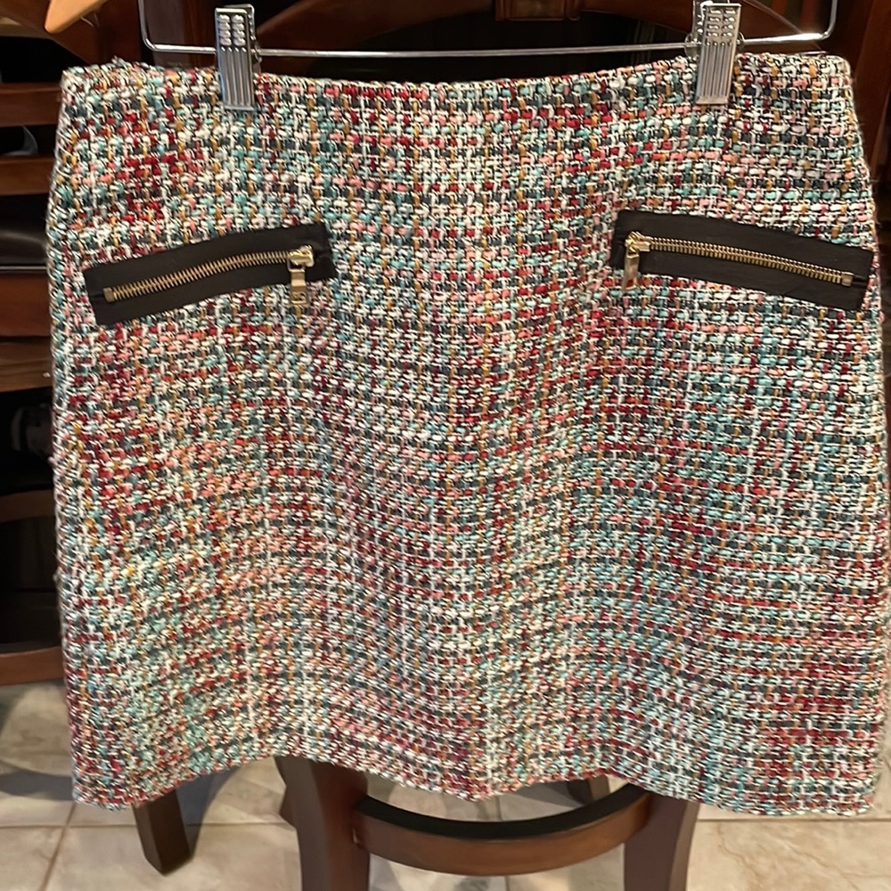 Loft tweed skirt with faux leather trim size SP